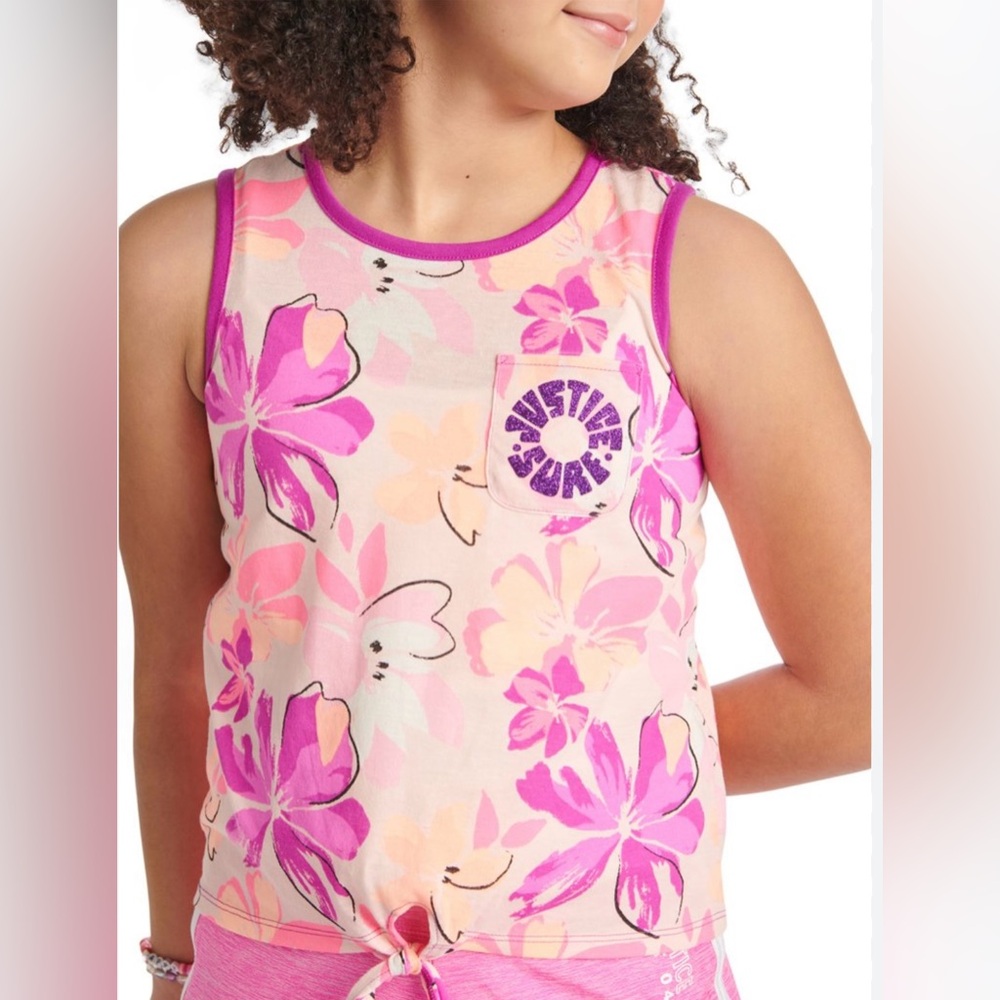 4/$25 | NWT | Justice | 🌸 Pink Floral Tank Top for Girls | Medium (10)